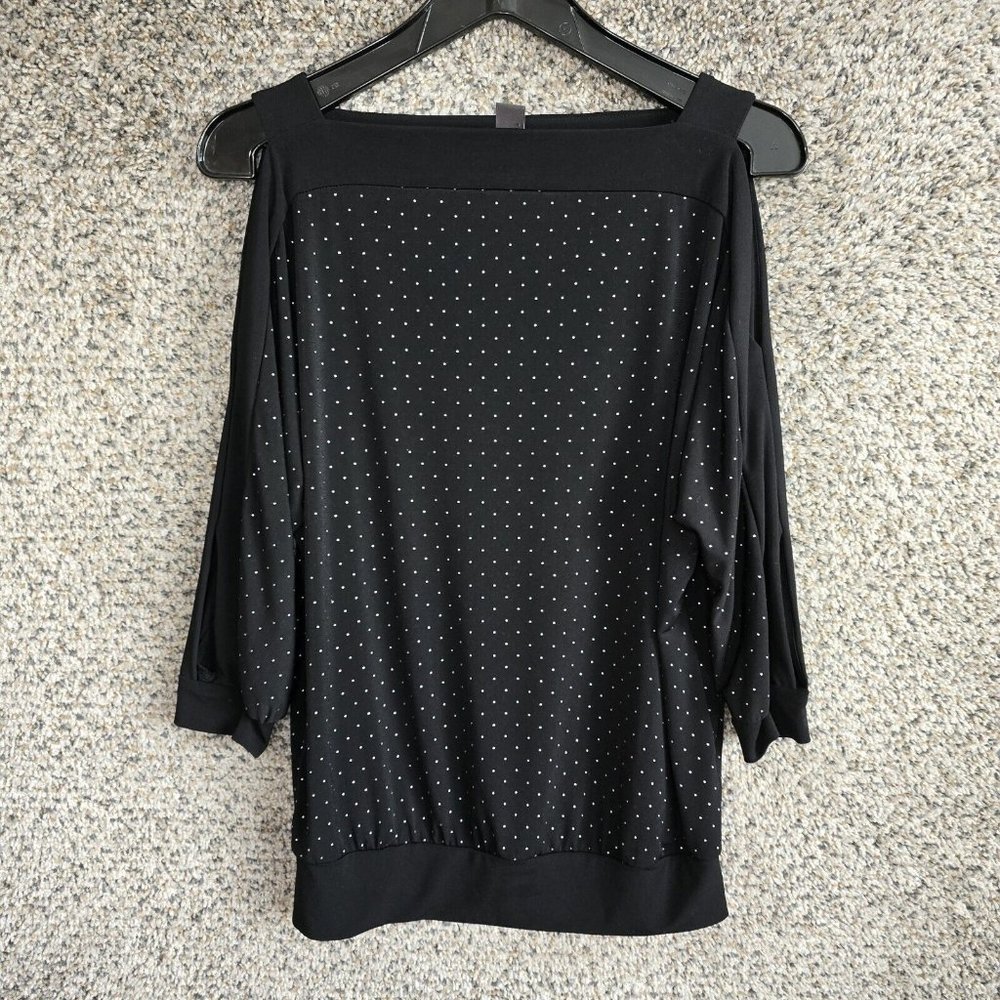 Chicos Travelers Top Womens 0 US Small Black Embellished Cold Shoulder Ladies